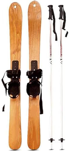 COYEUX Snowboard und Stöcke, Holzski für Erwachsene und Kinder, mit Schneestöcken, zum Skifahren, Eislaufen
