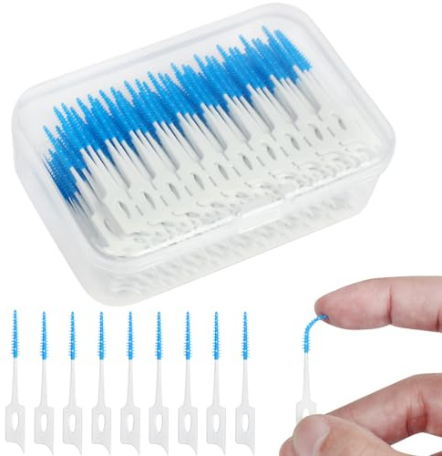 220 cepillos interdentales de doble uso, cepillos dentales de silicona, palillos de hilo dental portátiles para frenillos, limpieza oral, color azul