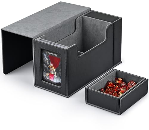 ZLCA Kartenspielbox mit Sichtfenster, MTG Commander Deck Box für 200 doppelseitige Karten mit Würfeltablett & 35pt Magnetkartenhalter-Black Grey
