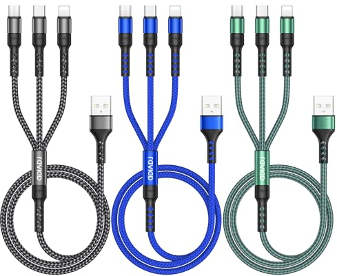 RAVIAD Multi Ladekabel 3 in 1, [3Stück 1.2M] Universal Ladekabel Mehrfach Anschlüsse Nylon Multi USB Kabel mit Micro USB Typ C Lightning für iPhone 16 15 14 Pro, Galaxy S25 S24 S23, Huawei, PS5