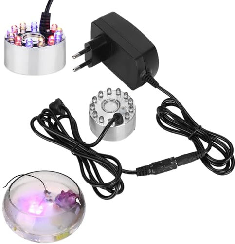CYTGOUPER Mist Maker avec Adaptateur Secteur, Mini Fontaine d'eau Ornement brumisateur brumisateur atomiseur avec 12 lumières décoration de Paysage