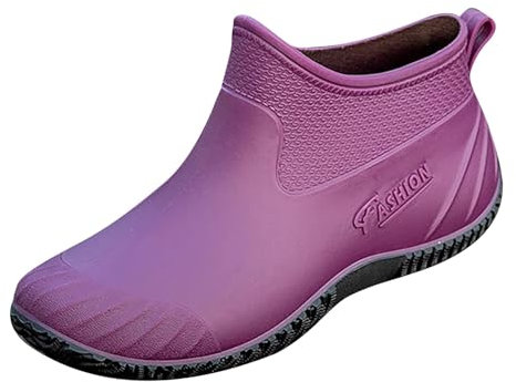SRTUMEY Wellies Boots Women's Rain Shoes Rubber Boots Trendy Fashion Rain Shoes Non Slip Shoes Womens Short Wellington Purple