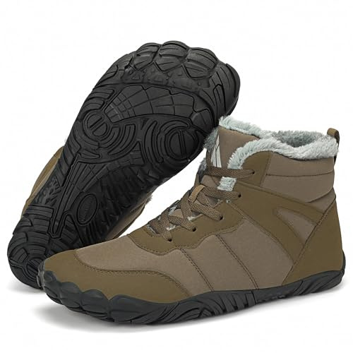 Mishansha Barefoot Shoes Invernali Uomo Stivaletti Scarponi Trekking Donna Inverno Scarpe Piedi Nudi Caldo Impermeabile Antiscivolo Stivali Brunastro 39 EU