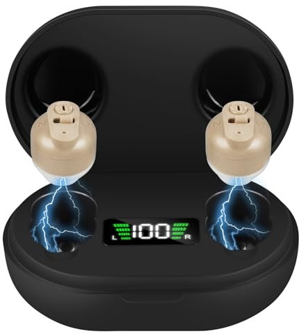 Aolso Amplificador de Ruido Auditivo, Amplificador de Sonido Recargable, Cancelación de Ruido, Estación de Carga USB, Caja de Almacenamiento, Ajuste Ergonómico, Auriculares Inalámbricos