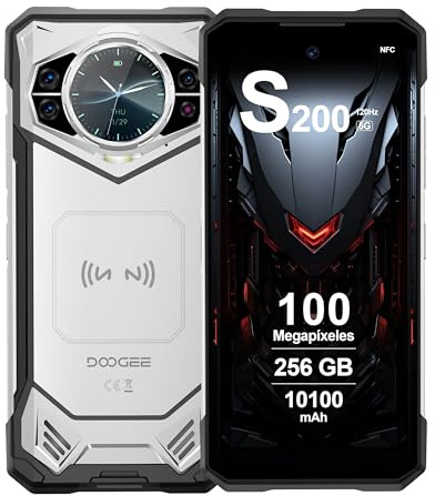 DOOGEE S200 5G Smartphone Incassable 2024, Android 14, 32Go RAM+256Go ROM, 10100mAh, Écran 6.72 FHD+ 120Hz, 100MP Caméra, Octa Core, 5G Dual SIM Téléphone Incassable, GPS, NFC, Argent
