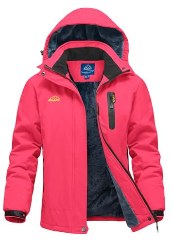 Donhobo Giacca da donna per esterni invernale, antivento e impermeabile, in softshell, calda, con pile, giacca da sci, funzionale, con cappuccio rimovibile, Rosa, XS