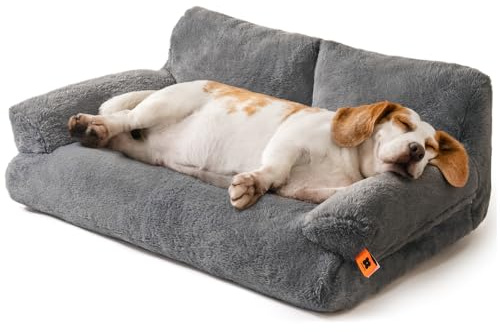 MEWOOFUN Lit pour chat moelleux et doux pour chiens/chats de taille moyenne et petite - Joli lit pour animaux de compagnie avec fond antidérapant - Gris foncé - L