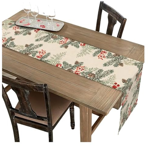 XUCZHAI Camino De Mesa De Lino con Rama De Aguja De Cono De Pino De Invierno, Decoración De Bufanda De Mesa Botánica, Decoraciones De Comedor Rústicas For Fiestas Navideñas(200x33cm 78.7x13inch)