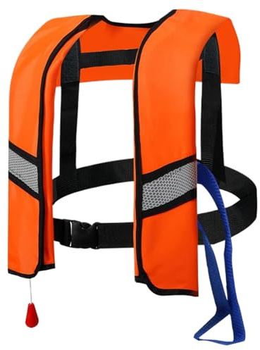 Jorzer Giubbotto di Salvataggio Gonfiabile Giubbotto di Salvataggio autogonfiabile/Manuale Gonfiabile in Nylon 150N con Fischietto, Fibbia a sgancio e Strisce Riflettenti