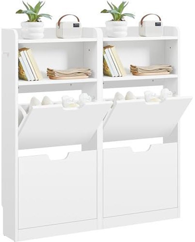 Yaheetech Mueble Zapatero Estrecho Armario con 4 Cajones Abatibles Blanco