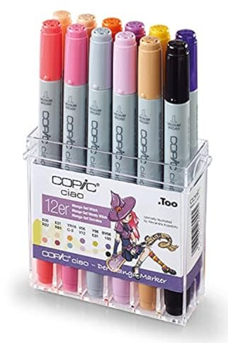 Copic Ciao Marker Set of 12 Manga Set Witch, Allround Layout Markers, in Practical Acrylic Display for Storage and Easy Removal