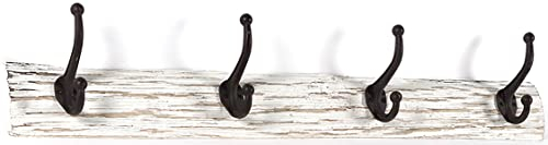 Kobolo Hakenleiste VINTAGE, 74x9x16 cm, Holz & Metall, weiß, Wandgarderobe im Landhausstil mit Doppelhaken für Jacken, Taschen, Schals & Mützen
