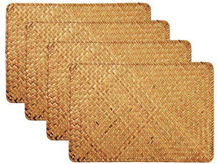 Rutschfeste Seegras Rattan Tischsets - Hitzebeständige Woven Esstisch Tischsets für Weihnachten und Isolierung (4 Stück)