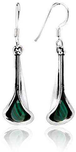 UNIQUE exklusive Damen Ohrhänger Pendel Malachit Tropfen 925 Sterling Silber nickelfrei 3 Karat in Juweliers- Qualität