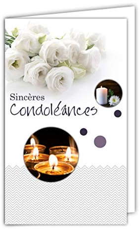 24-1018-B Carte Sincères Condoléances Format 16x9,5cm avec Enveloppe Blanche Décès Deuil bougies Fleurs Paix Eau Herbe Graminée Fabriqué en France