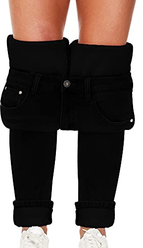Skirt BL Women's Fleece Lined Jeans Thermal Flannel Lined Jeans Winter Warm Thicken Skinny Stretch Denim Pants (Black, US 16)