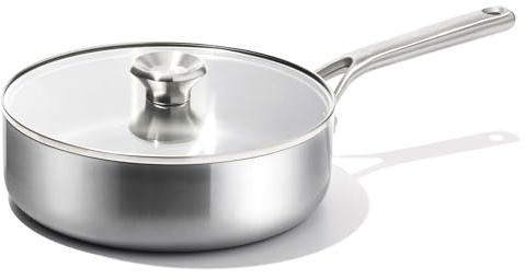 OXO Mira Tri-Ply Stainless Steel, 3.25QT Saute Pan Jumbo Cooker with Lid, Induction, Multi Clad, Dishwasher and Metal Utensil Safe