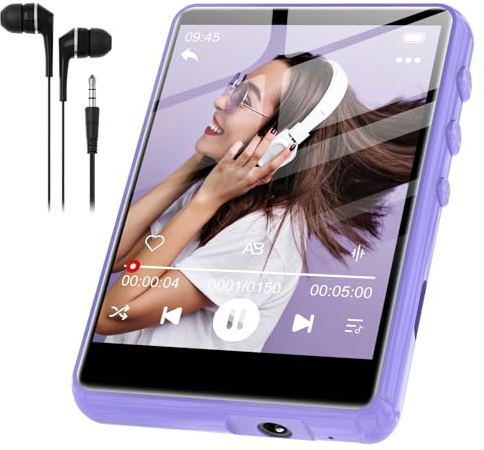 SWOFY Reproductor MP3 Bluetooth 5.3, 64 GB Hi-Fi, reproductor MP3 con altavoz, auriculares FM, grabadora de radio FM, pantalla táctil de 2,4 pulgadas, mini reproductor de música infantil, soporta