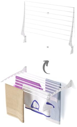 Foxydry Fold Wäscheständer für die Wand, vertikaler Wäscheständer für den Innen- und Außenbereich aus Aluminium und Stahl 80x50x57 cm (1x 80 cm, Weiß (White))