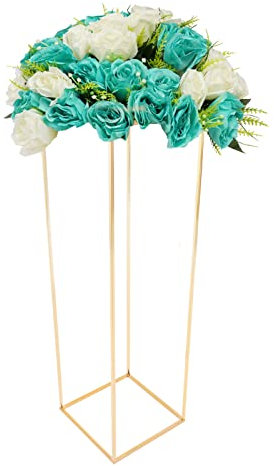 Brride Soporte para flores dorado, 100 cm, para bodas, con placa acrílica, estable, sin tambaleos, soporte de suelo, columna de metal, soporte de flores, soporte rectangular para bodas, decoración de