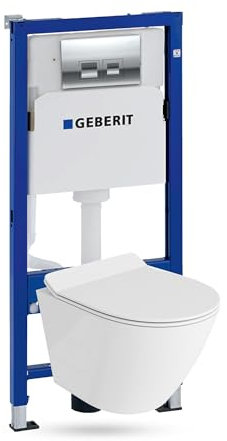 Lavita Duofix Basic Vorwandelement + Wand Tiefspül WC Sogo Slim Weiß Spülrandlos + WC Sitz + Bedienplatte Delta 25 Verchromt Knopf Komplettset Unterputz Spülkasten Toilette Komplett Sett WC
