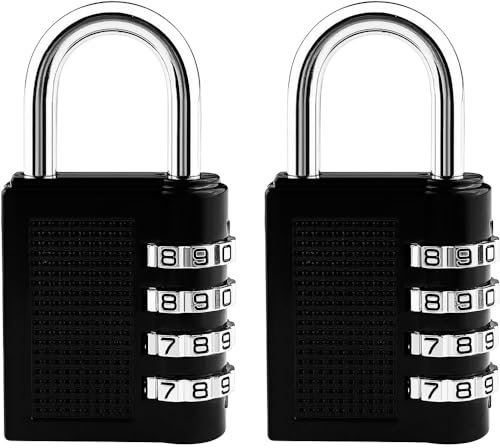 Fixinus 2 Stück Zahlenschloss, Zahlenschloss Vorhängeschloss 4 Stellig, Zinklegierung Schloss mit Zahlencode, Kombinationsschloss mit Individuell Einstellbarem, für Keller, Gartentür, Zäunen (Schwarz)