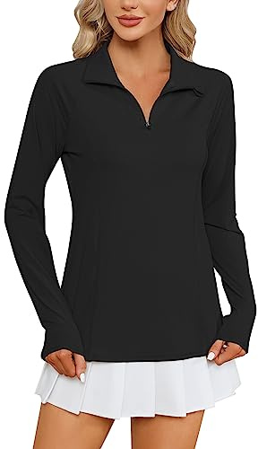 IECCP Women's Polo Shirt Long Sleeve Golf Quick Dry T Shirts UPF 50+ Athletic Casual Work Shirts Tops for Women Pullover Athletic Hiking Tennis Running Shirts Workout Tops Black XL