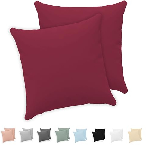 Twinzen® Federe Cuscino Letto (Set di 2) - Bordeaux - Per i Cuscini 40x40 cm - 100% Jersey di Cotone - Copricuscino Letto - Federe Cuscino Letto con Cerniera - Fodera Protezione per Cuscino