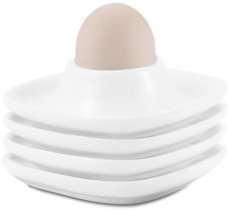 LATRAT Lot de 4 coquetiers en céramique blancs avec plateau - Convient pour la cuisine et la salle à manger - Forme carrée - 9,5 x 9,5 x 3 cm