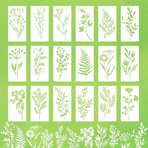 TYSM-CC 18 Plantillas Reutilizables Profesionales para Pintar Flores - con Bordes Florales de Diseño Único (15x8 cm) - Ideal para Manualidades, Decoración de Paredes, Muebles, Cerámica y Vidrio