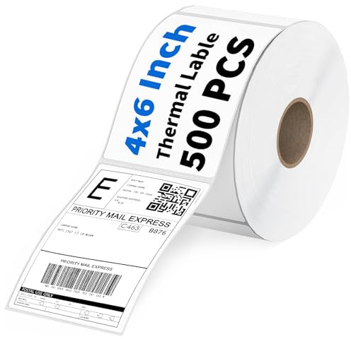 500 Sheets 4x6(102x152mm) Thermal Shipping Labels for Thermal Printer, with Strong Adhesive, Mailing Labels with Water and Oil Proof, Perforated (Pure White)