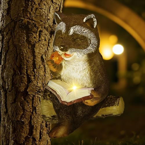 YYAQZD Raton Laveur Decoration Statue Jardin Exterieur avec Lampe Solaire Figurine - Salon Décoration Cadeau pour Femme Homme Maman Anniversaire Decor Imperméable pour de Jardin Balcon Gris