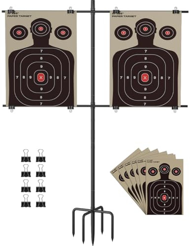 Ardier Adjustable Shooting Target Stand with 5-Prong Base, Portable Steel Target Holder with 9 Clips and 15 pcs Paper, Ideal Hunting Accessories for Outdoor Shooting Range, L