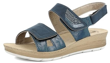 inblu Sandali Donna con Tripla Chiusura A Strappo Regolabile E Strass, Plantare In Vera Pelle, deslizantes Mujer