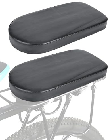 2 Pcs Bicycle Manned Cushion, Black PU Bike Rear Saddle Mountain Bike Back Shelf Seat Cushion, Wide Soft Pad Bicycle Accessory for School Sports Trail Riding