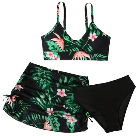 SEAUR Costume con Gonna da Bagno Ragazza Bikini Moda Set Costumi da Bagno Ragazza Bikini Nero 12-13 Anni