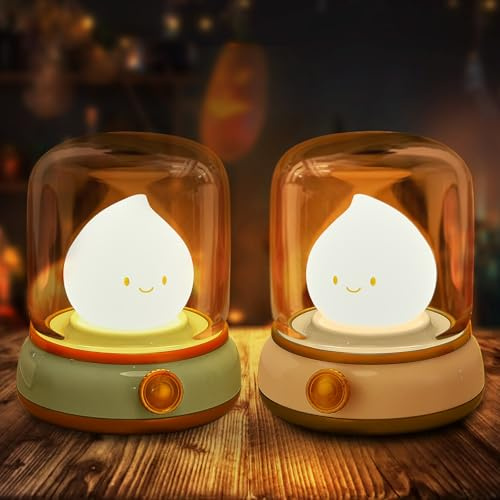 VoMii - Lámpara de noche, luz nocturna infantil, para dormitorio, salón, LED, lámpara de noche regulable con modo cálido y modo de vela (parpadeo), USB recargable, lámparas de noche para adultos con