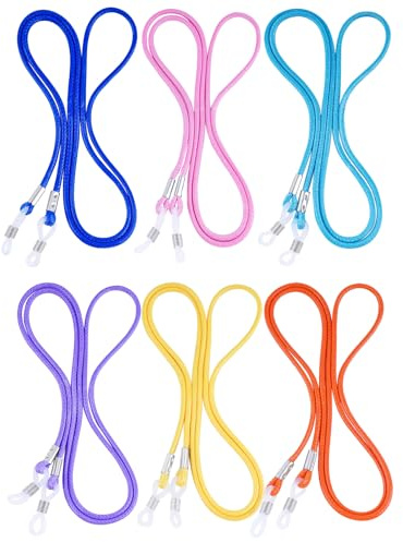 BILIONE 6 Pcs Eyeglasses Strap for Men & Women, Premium Woven Wax Eye Glasses Holders Around Neck, Colorful Sunglasses Chain