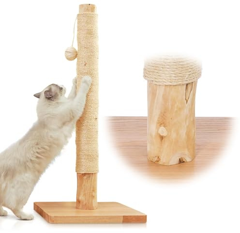 KONELCARE Premium 35 Cat Scratching Post – Natural Pear Wood, Sisal Rope, Rubber Wood Base with Oak Skin, Ideal for Large Cats, Free Rope Replacement