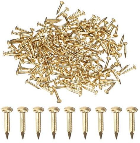 M METERXITY 200-Pack Small Tiny Nails, 1.2mm x 8mm Brass Precision MIni Nails Hardware Round Head for Wooden/DIY Crafts Decorative/Household Accessories/Picture Hanging