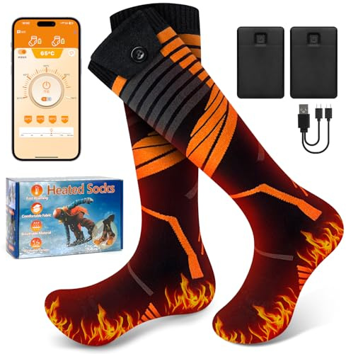 Calcetines Calefactables Recargables, Calcetines Termicos Recargable con App Control 4 Niveles Temperatura, Eléctrico Calcetines Calefactables Mujer y Hombre para Esquí Acampar Caza