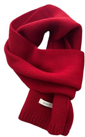 Pluto & Fox Bufanda De Lana Unisex Para Mujer Y Hombre Color Llamativo Diseño Básico Versátil Estolas Para Invierno (Rojo, 155 * 20cm)