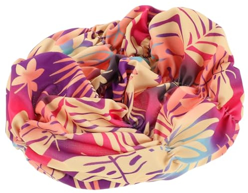 Parliky Cuffia da Nuoto Pieghettata con Motivo Foglie Arancioni Cappello Elastico per Capelli Lunghi Cappello da Bagno Morbido e Antiscivolo Fascia per Capelli Donna e Ragazze