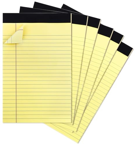 Tikplus 6 Pack A5 Legal Pad, Yellow Lined Paper, A5 Note Pad Double-Side Printed Refill Pad, Ruled Writing Pads, 30 Sheets Per Writing Paper for School, Home, Office - 20.3 x 12.7 cm