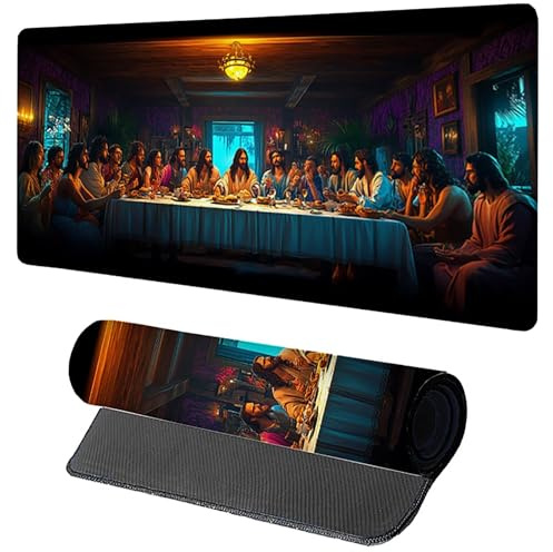 The Last Supper spelmusmatta 1 600 x 800 x 3 mm, man musmatta stor, skrivbordsmatta med sydd kant, musmatta med halkfri gummibas, kontorstillbehör, tangentbordsdyna, för gamer-skrivbordstillbehör Y
