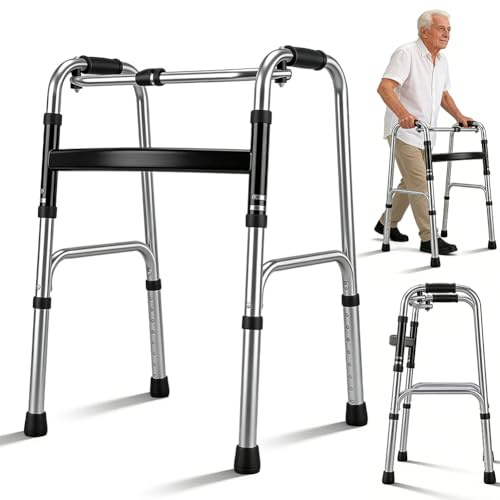 Leichtgewicht Gehgestell mit Scharnieren, faltbar & höhenverstellbar (74-94 cm), 1.8 kg, 150 kg belastbar, schmaler Gehbock für Innen & Außen