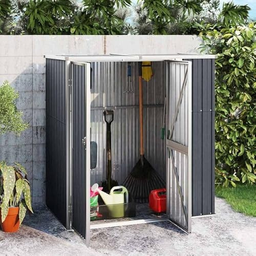 Casetta da giardino antracite, 161x89x161 cm, acciaio zincato, casetta da giardino in metallo con pavimento per attrezzi da giardino, deposito per biciclette, box da giardino con tetto spiovente