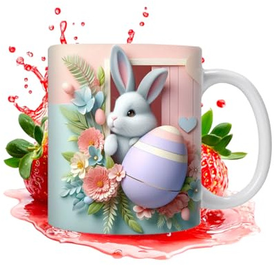 Generico Tazze Pasquali | 350ml In Ceramica Per Bevande | Da Tè Di Primavera A Forma Di Coniglio | per Tè Latte Acqua Casa Camera da Soggiorno Ufficio Scuola