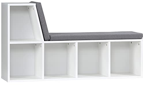 HOMCOM Libreria Scaffale con 5 Ripiani Aperti con 2 Cuscini, Mobile Libreria Salvaspazio a Cubi, Scaffale Portaoggetti per Soggiorno, Camera da Letto e Ufficio, Grigio Bianco