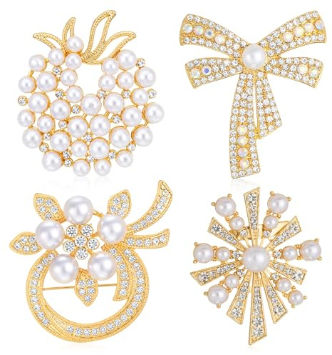 4pcs Brooches and Pins for Women, Flower Brooch, Crystal Pearl Brooch, for Women Fashion Accessories